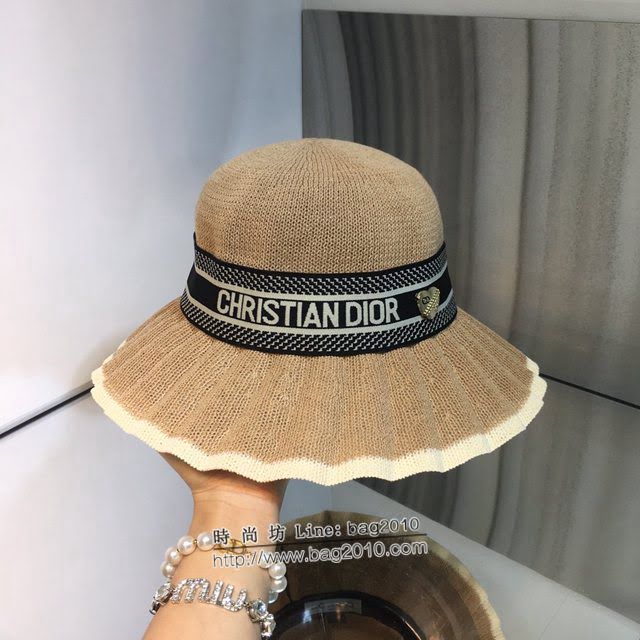 Dior女士帽子 迪奧新款ins波浪帽沿遮陽帽草帽 Dior度假風漁夫帽  mm1230